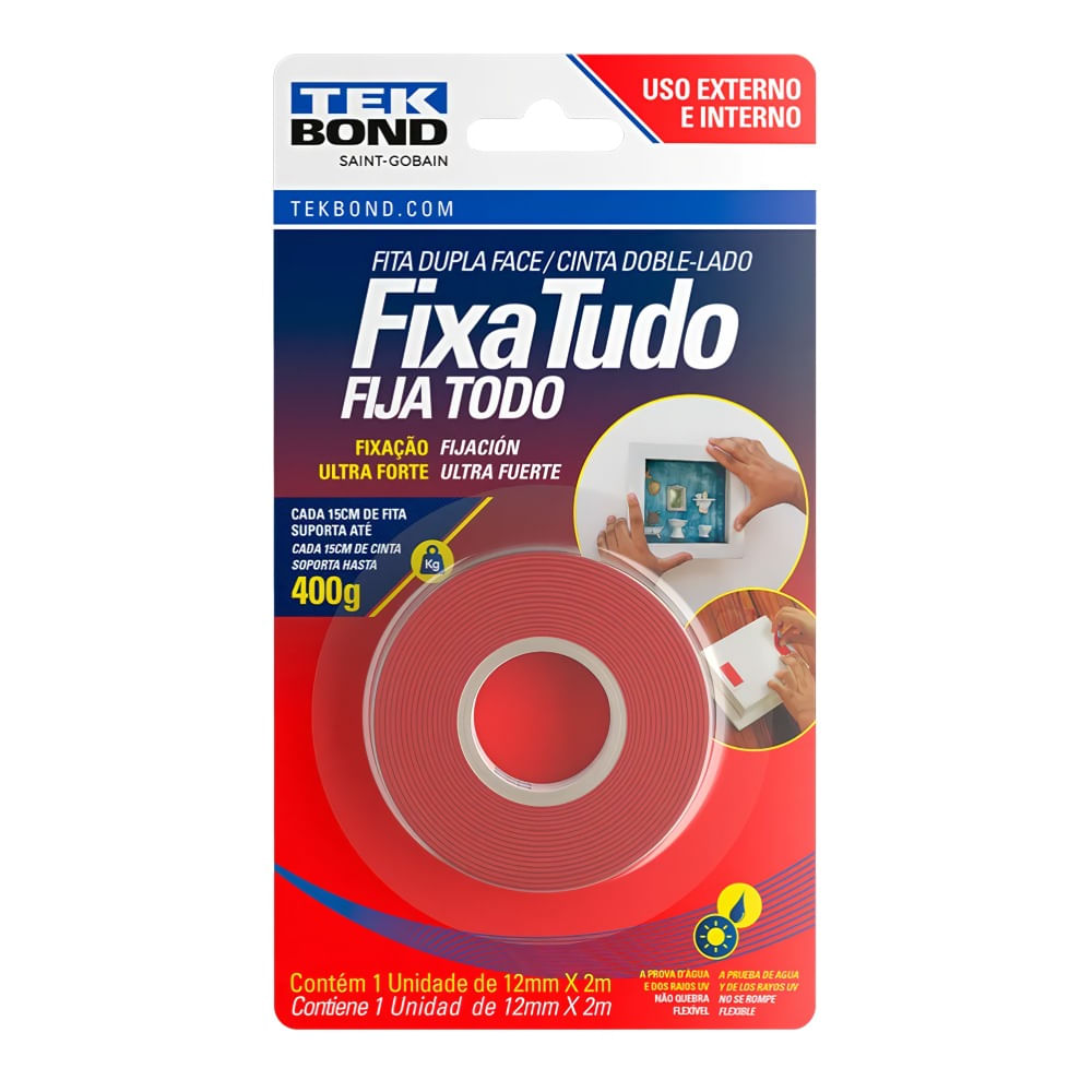 Fita Dupla Face Transparente 12mm x 2mts Tek Bond